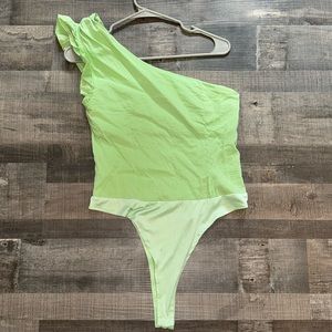 One shoulder green bodysuit